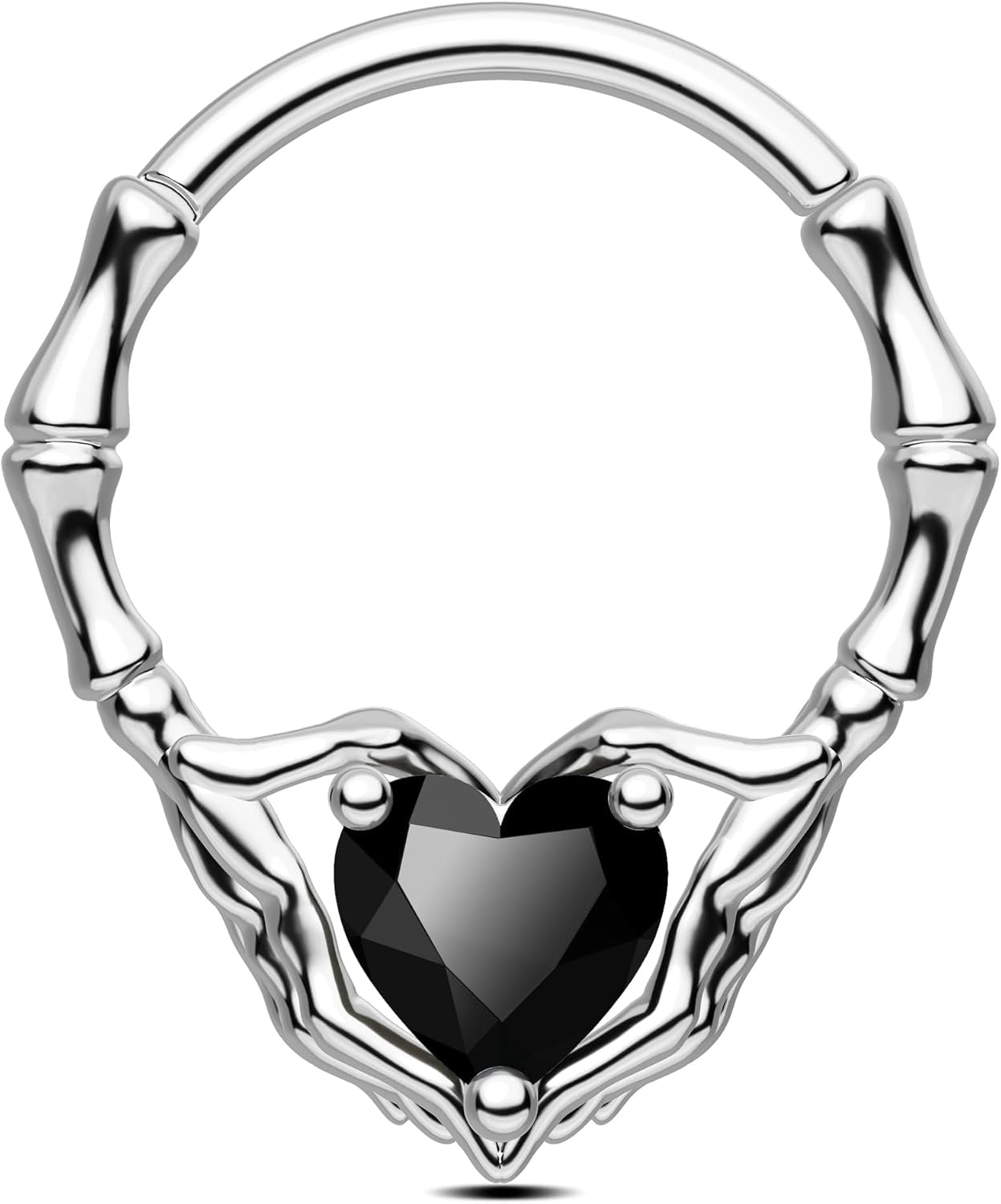 Skeleton Hand Septum Ring 316L Surgical Steel Septum Piercing Jewelry 16G Heart CZ Daith Earrings 10Mm Gothic Helix Cartilage Piercing Jewelry for Halloween