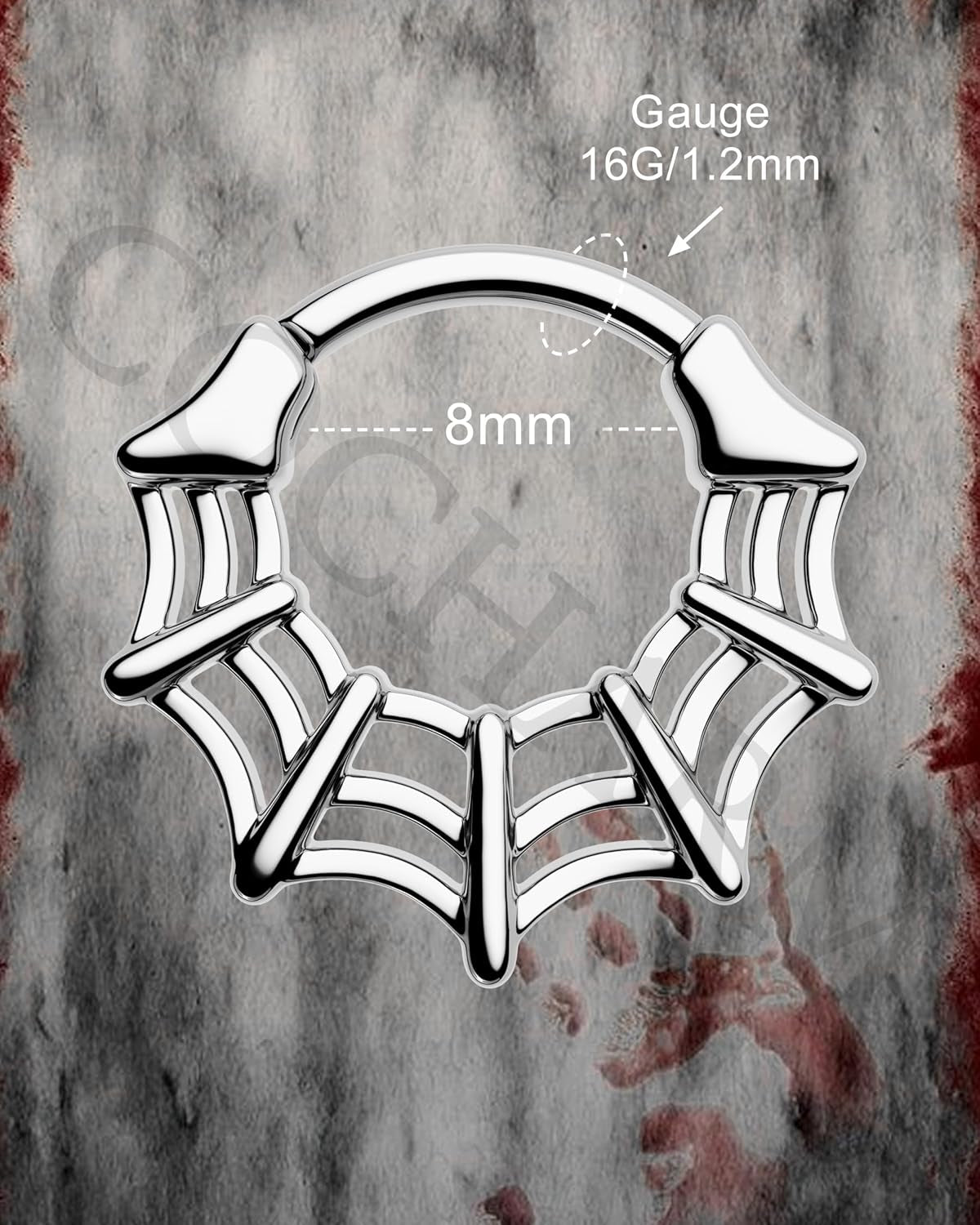 16G Septum Ring Spider Web Halloween Septum Nose Rings Silver Black Daith Earrings for Women 316L Stainless Steel Daith Piercing Jewelry