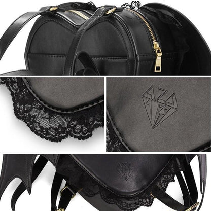Black Bat Heart Wings Backpack