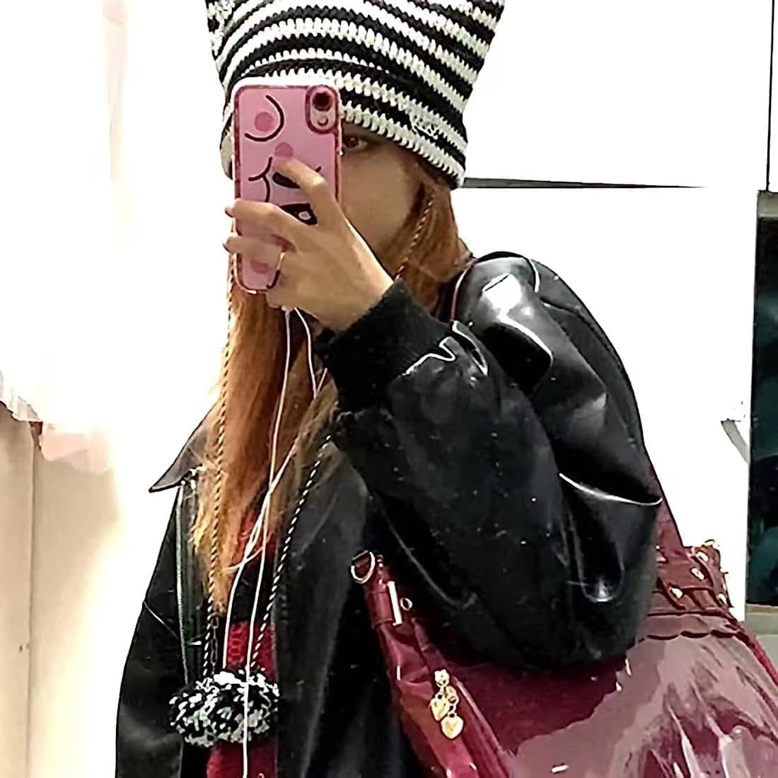 Grunge Beanies Crochet Knitted Hats for Women Girls Fox Cat Ear Goth Emo Alt Y2K Accessories Grunge Clothes