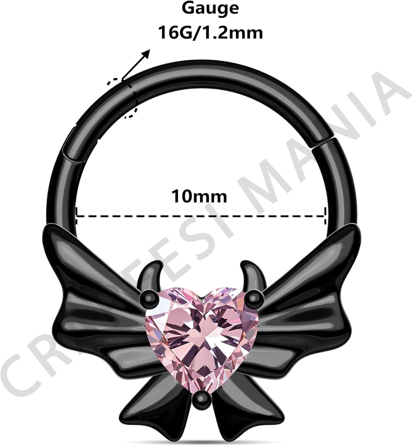 Heart Devil Septum Ring 316L Stainless Steel Gothic Cutie Demon Septum Piercing Jewelry 16G Blackpink Daith Earrings with Black Bow for Women