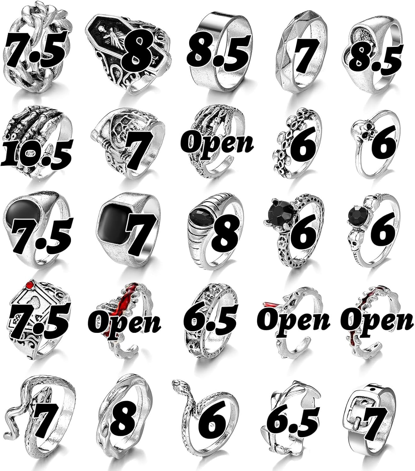 Vintage Silver Stackable Rings – Skull & Serpent Set