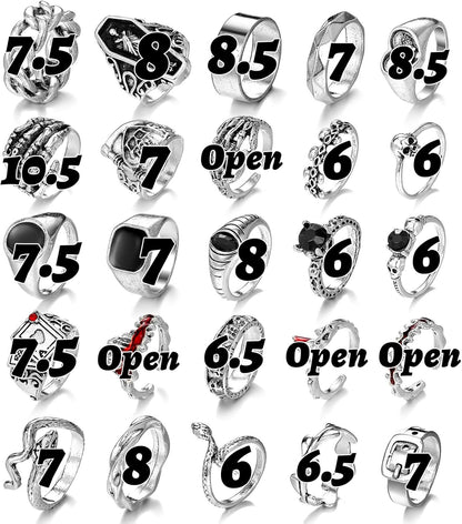 Vintage Silver Stackable Rings – Skull & Serpent Set