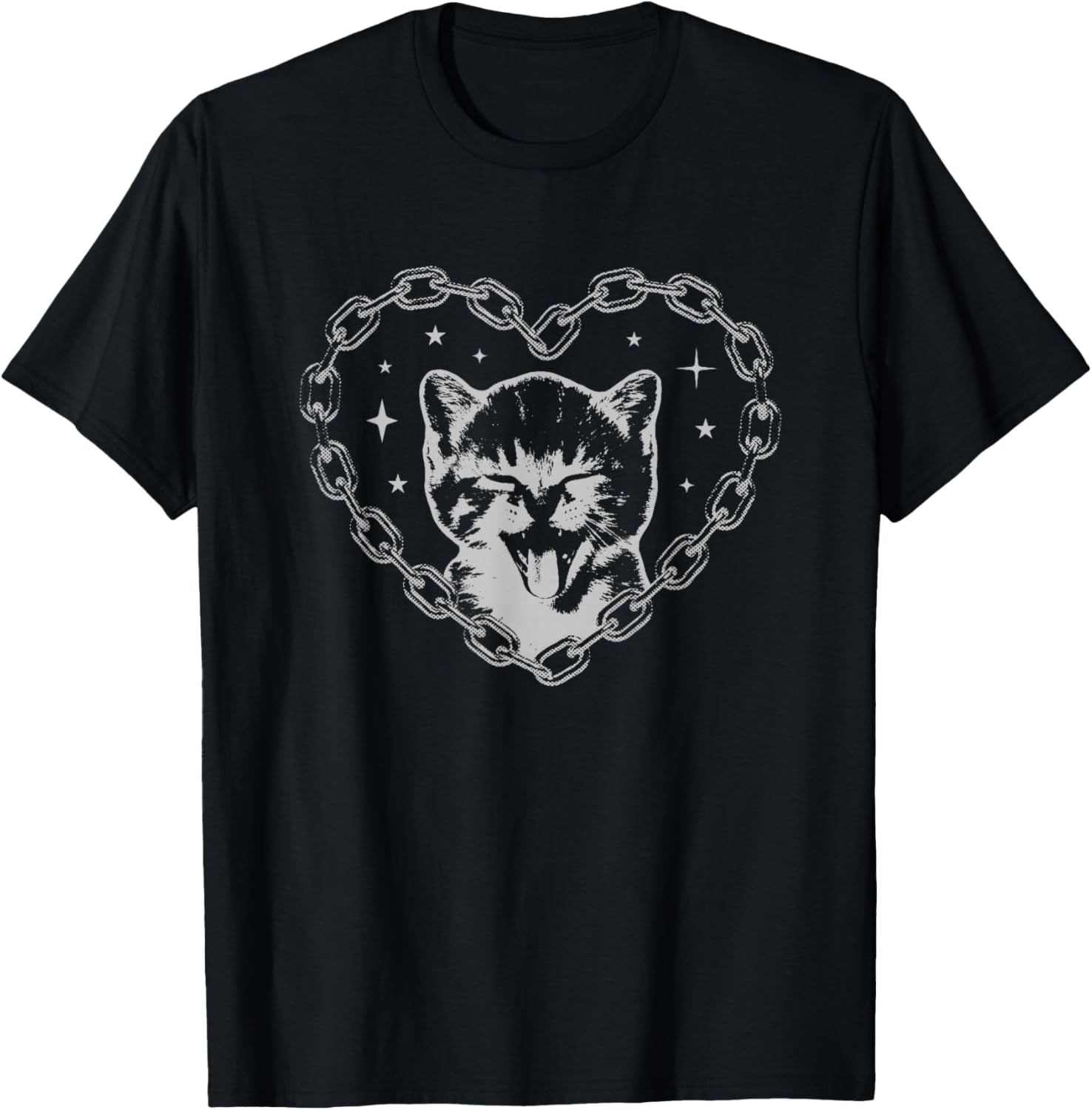 Cute Y2K Cat Chain Heart Emo Goth 90S 2000S Vintage Graphic T-Shirt Noctura