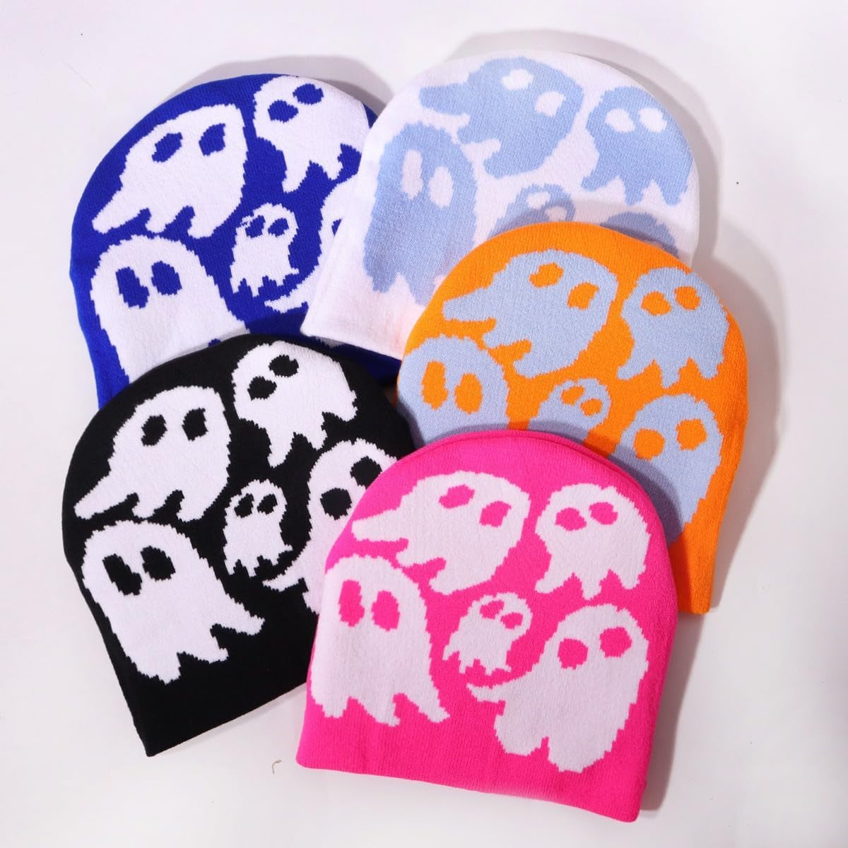 Y2K Beanie for Teenager Halloween Grunge Knitted Skull Cap Ghost Slouchy Emo Crochet Accessories Warm Winter Hat