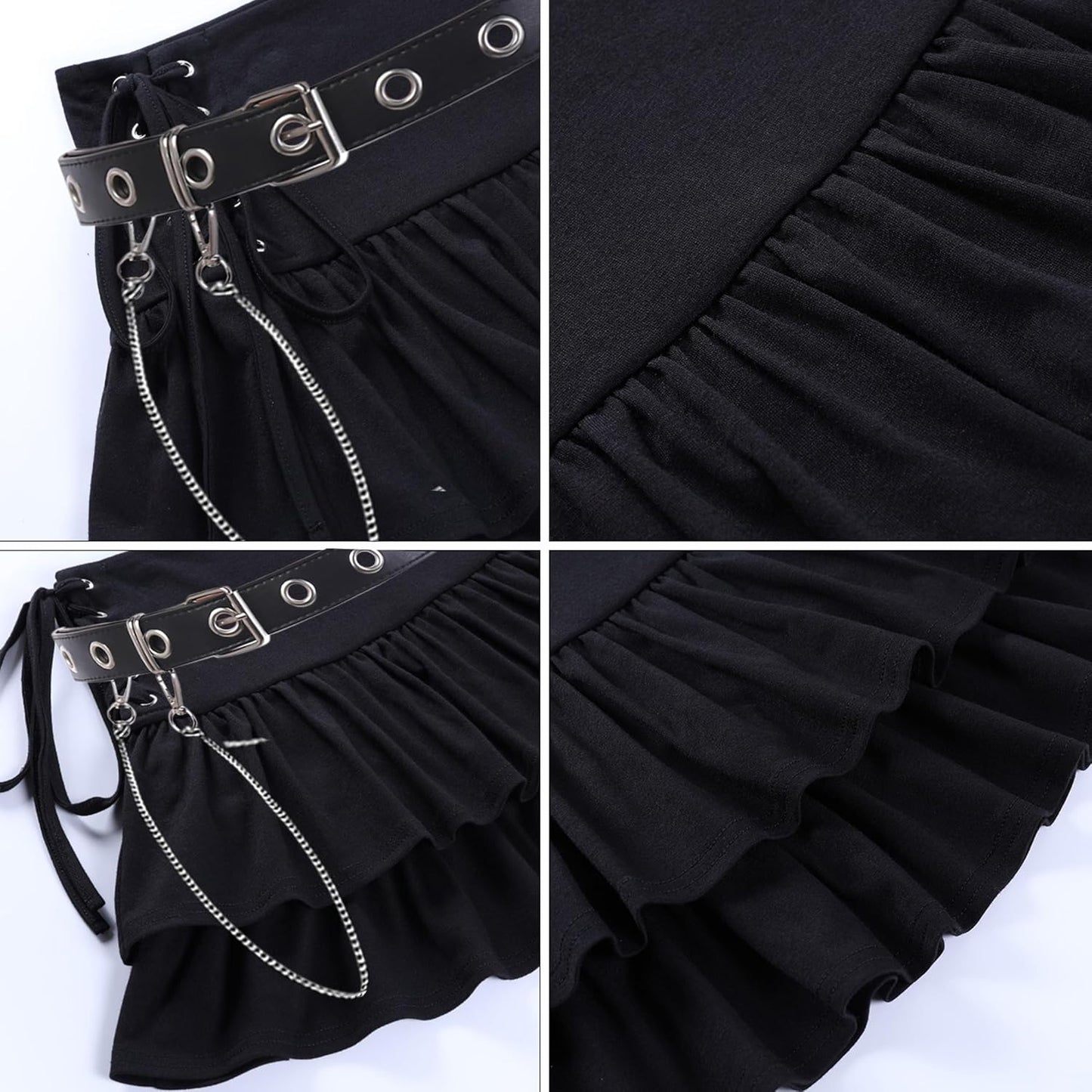 Womens Ruffle Tie Close Skirts Black Mini Skirt High Waist Goth Punk Skirt Girls Pleated Skirt Summer Noctura