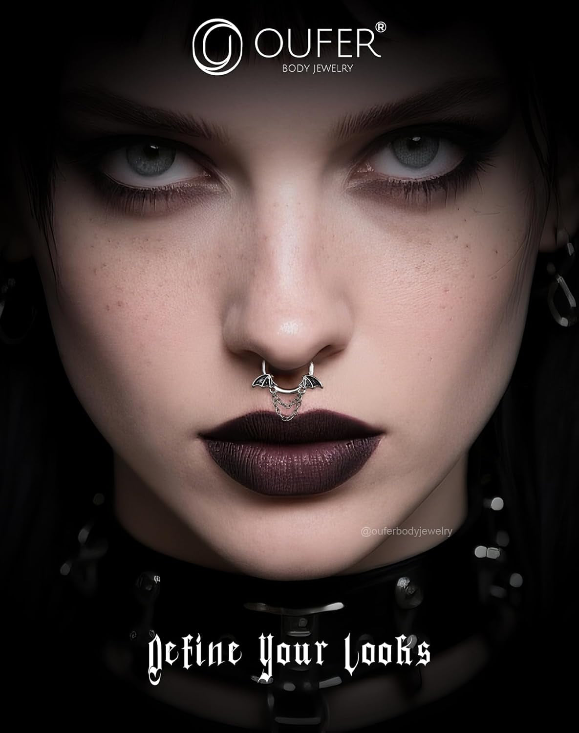 16G Halloween Septum Ring Bat Wing Chain Piercing Jewelry | Gothic Stainless Steel Nose Hoop for Women Men | 8MM 10MM Segment Ring for Vampire Cosplay