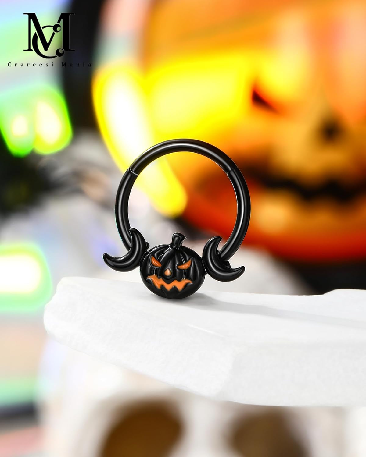 Pumpkin Septum Ring Halloween Segment Nose Ring Hoop 316L Surgical Steel Gothic Septum Piercing Jewelry Spooky Daith Earrings for Women Men