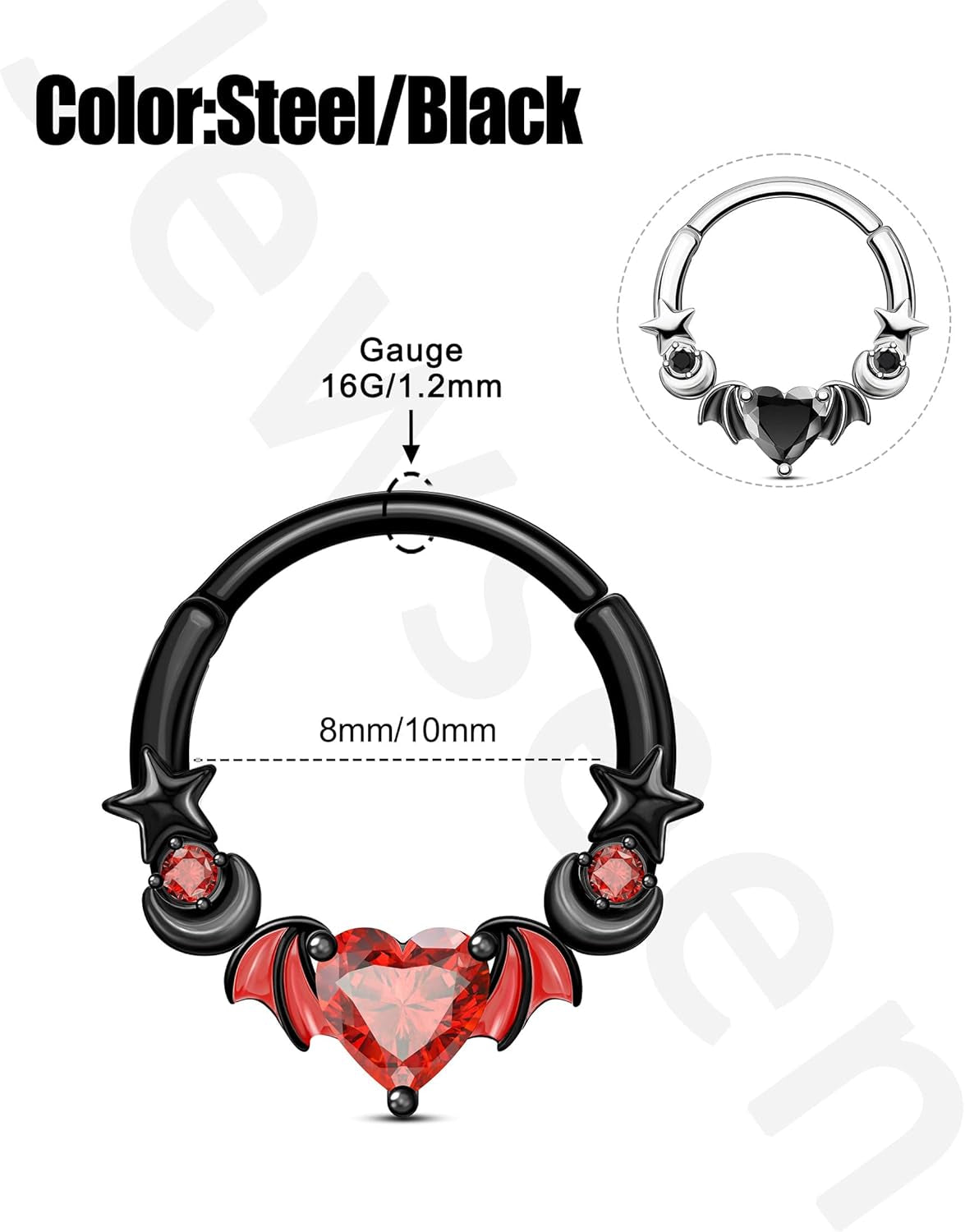 16G Halloween Septum Rings 316L Surgical Steel Septum Jewelry Heart Black Daith Helix Tragus Piercing Jewelry Cartilage Hoop Earrings for Women Men