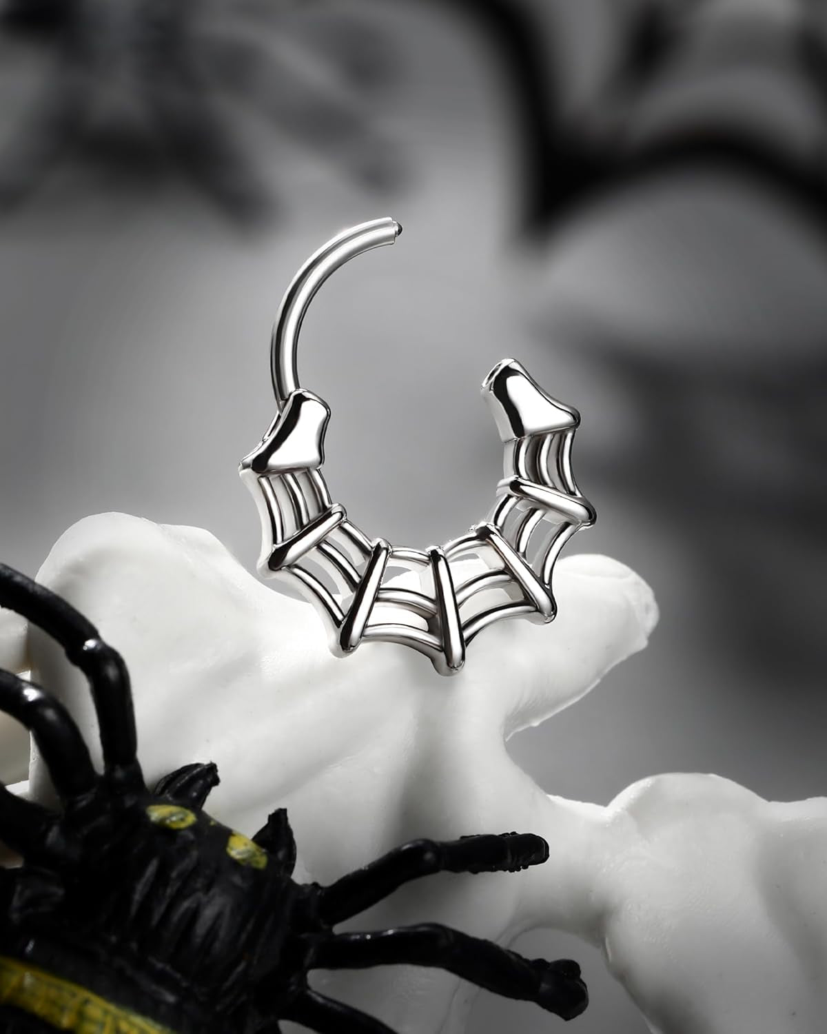 16G Septum Ring Spider Web Halloween Septum Nose Rings Silver Black Daith Earrings for Women 316L Stainless Steel Daith Piercing Jewelry
