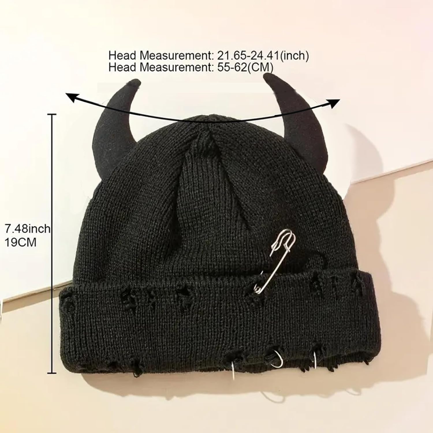 Gothic Devil Horn Knitted Beanies for Women Men Y2K Funny Crochet Skull Hat Warm Winter Cap Halloween Accessories