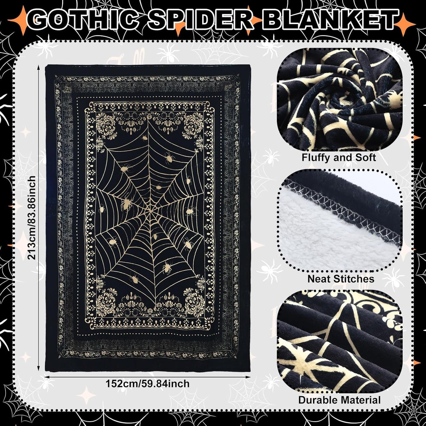Victorian Spider Web Goth Throw Blanket