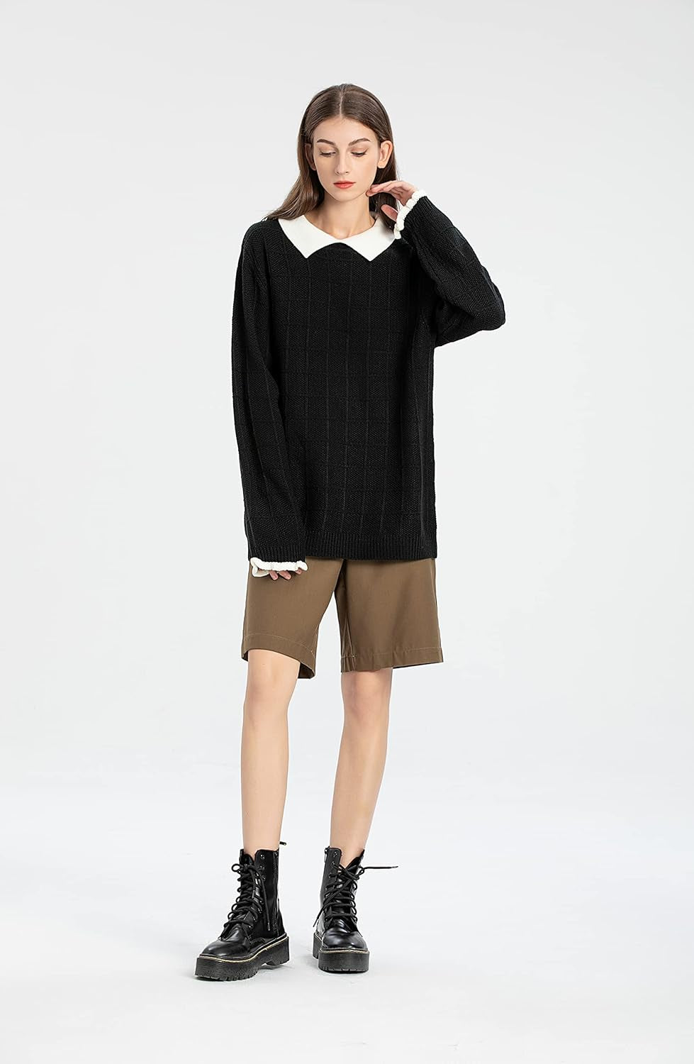 Pan Collar Knitted Sweater – Casual Gothic Pullover