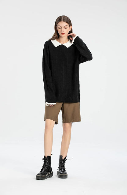 Pan Collar Knitted Sweater – Casual Gothic Pullover