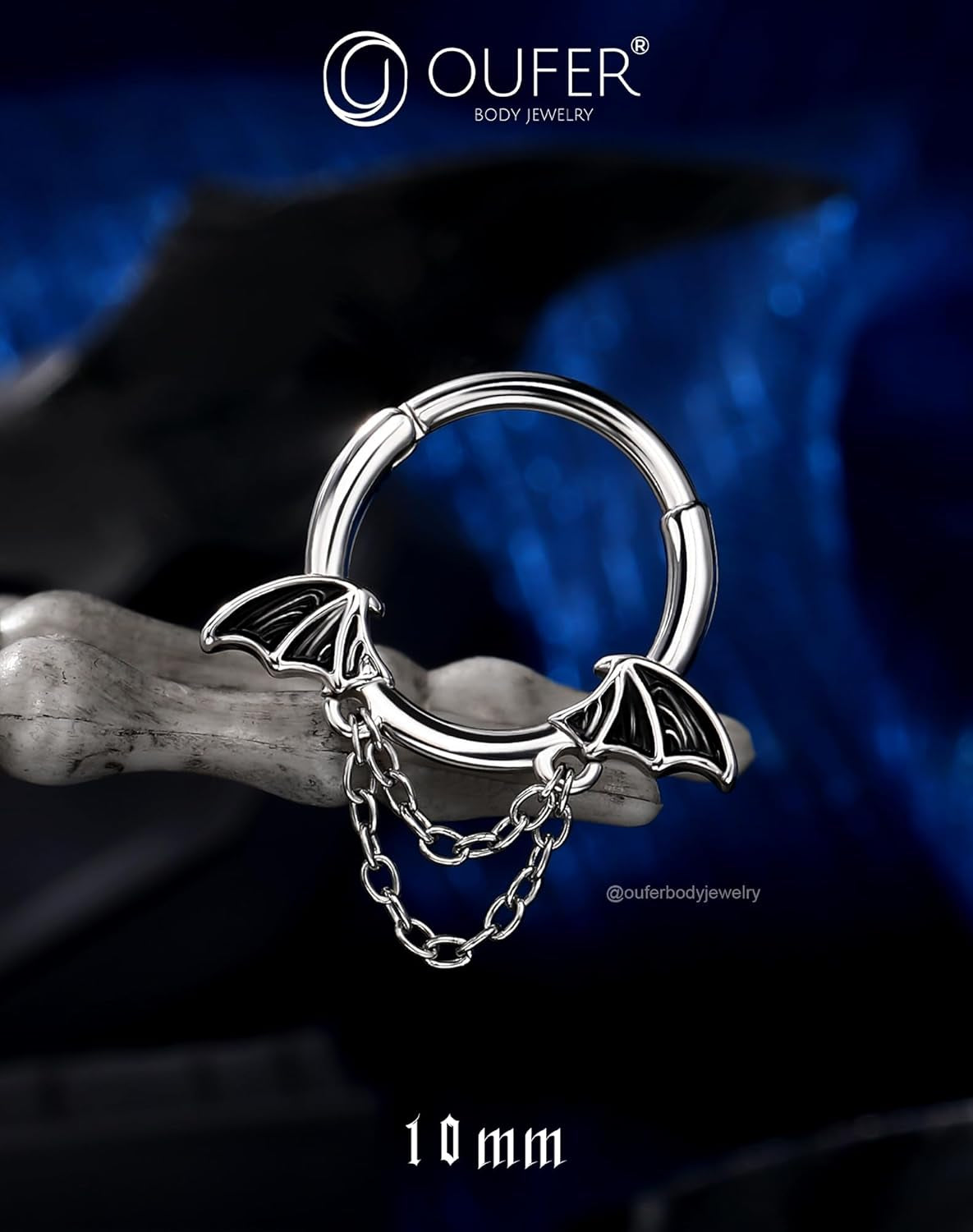 16G Halloween Septum Ring Bat Wing Chain Piercing Jewelry | Gothic Stainless Steel Nose Hoop for Women Men | 8MM 10MM Segment Ring for Vampire Cosplay