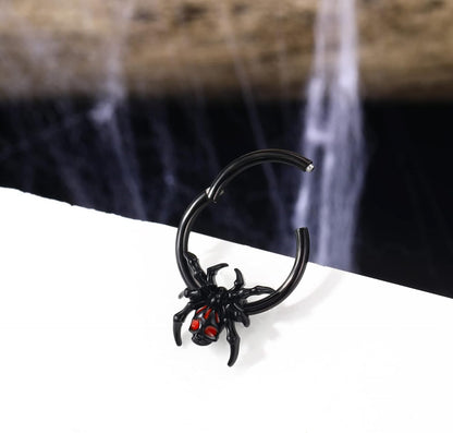 16G Black Spider Septum Ring - Hinged Segment Ring for Women & Men - Halloween Septum Clicker