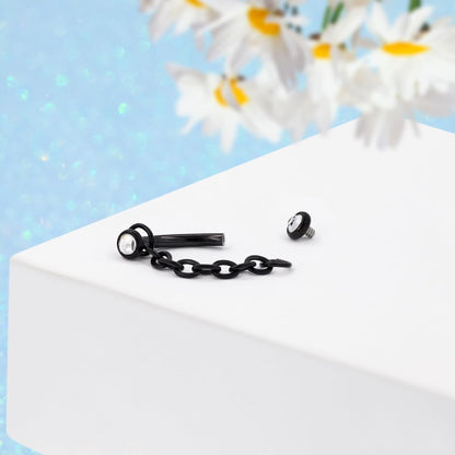 3 Pcs 316L Stainless Steel 16G Tragus Helix Rook Piercing Jewelry with Chain, Cartilage Earrings for Women, Belly Button Ring Vertical Labret Lip Piercing Jewelry