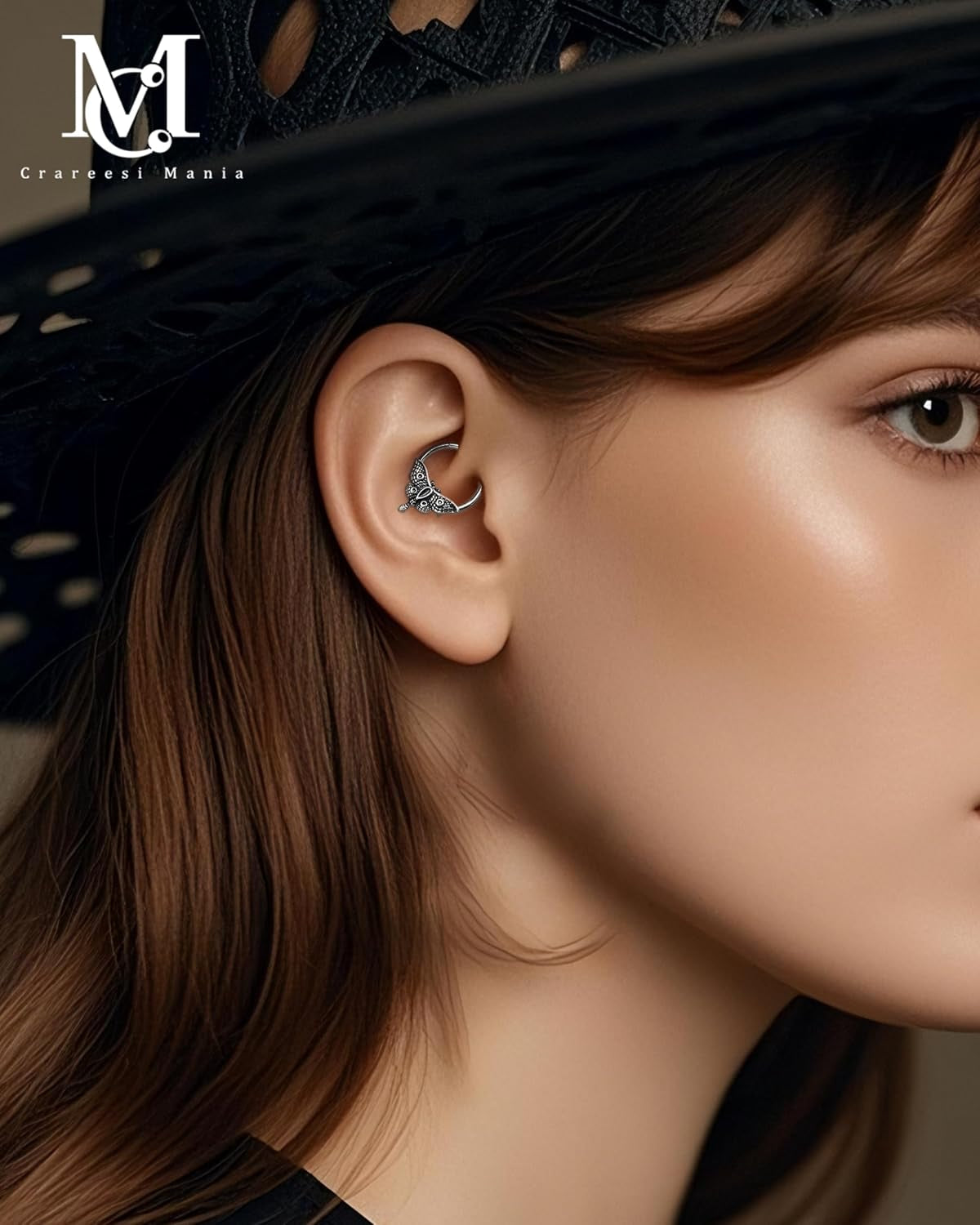 Moth Septum Ring 16G Mystical Septum Piercing Jewelry 316L Surgical Steel Daith Earrings Gothic Septum Segment Rings Halloween for Women Men