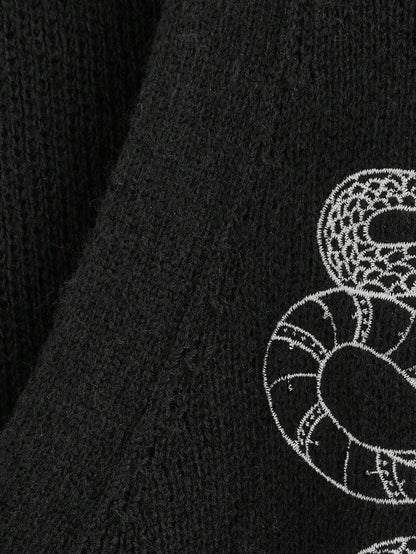 Snake & Moon Embroidered V-Neck Cardigan - Noctura