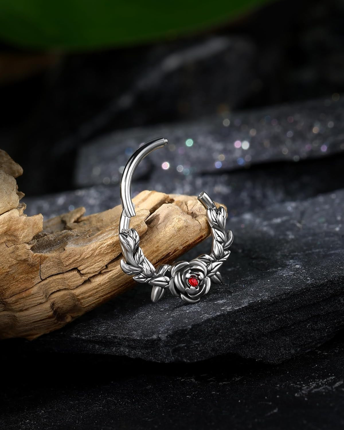 Halloween Cartilage Hoop Rose Hinged Segment Rings Gothic Septum Rings 16G Daith Piercing Jewelry Helix Tragus Piercing Jewelry for Women Men