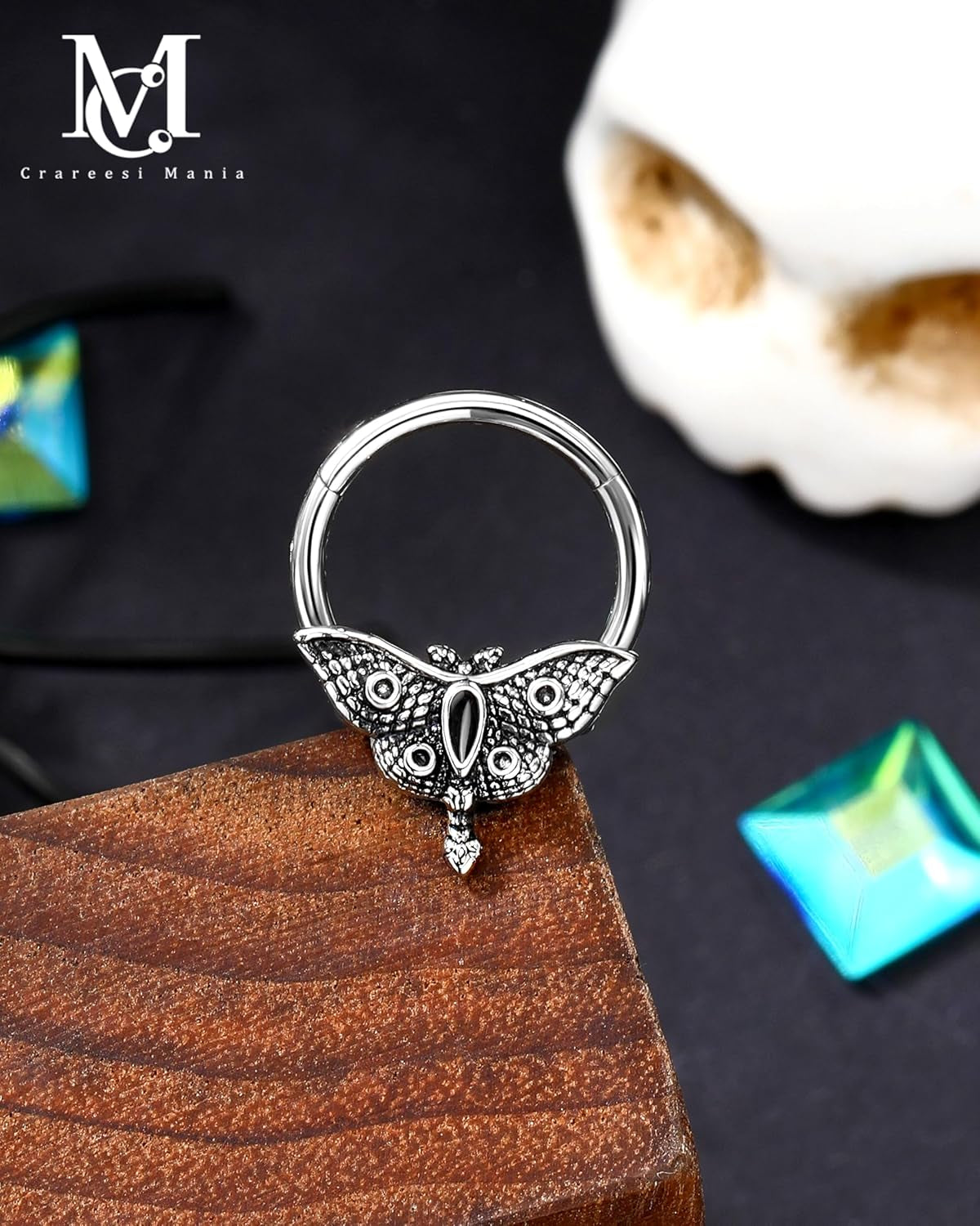 Moth Septum Ring 16G Mystical Septum Piercing Jewelry 316L Surgical Steel Daith Earrings Gothic Septum Segment Rings Halloween for Women Men