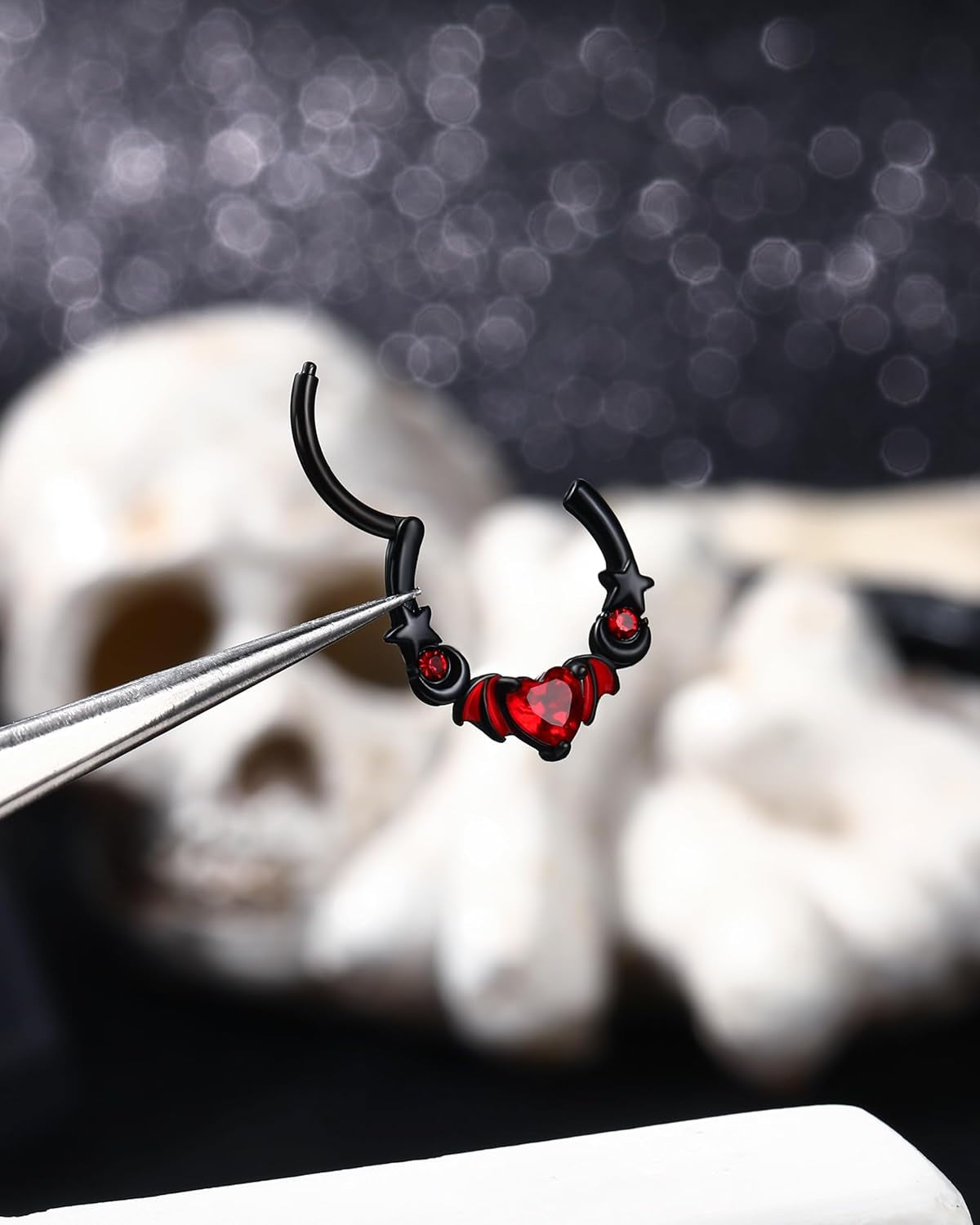 16G Halloween Septum Rings 316L Surgical Steel Septum Jewelry Heart Black Daith Helix Tragus Piercing Jewelry Cartilage Hoop Earrings for Women Men