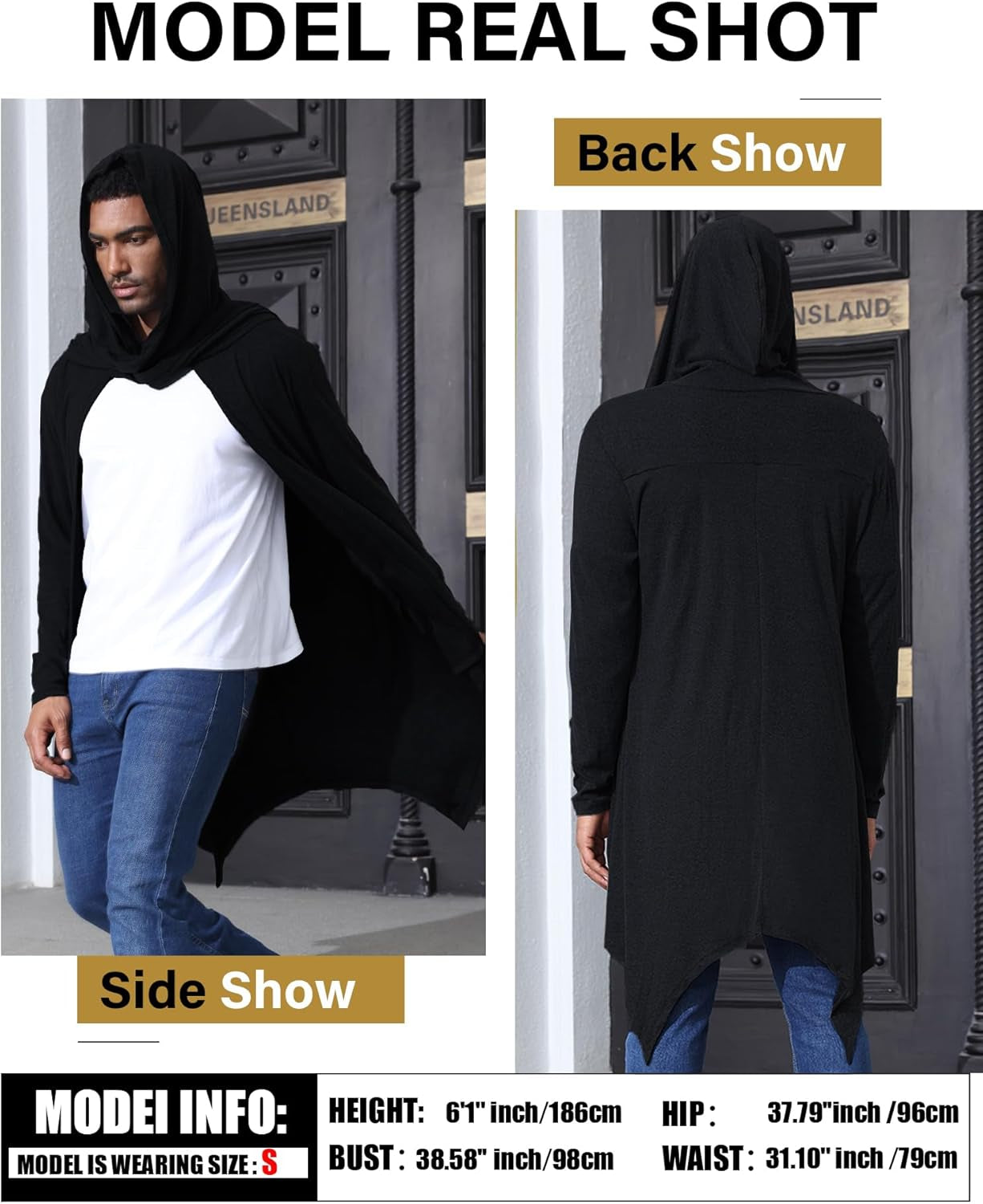Men’s Hooded Cardigan – Ruffle Shawl Drape Cape
