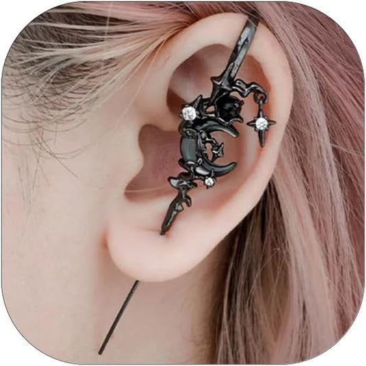 Myth of the Moon Ear Hook Earrings Goth Sword Earrings Punk Moon Needle Piercing Earring Star Earrings Halloween Jewelry