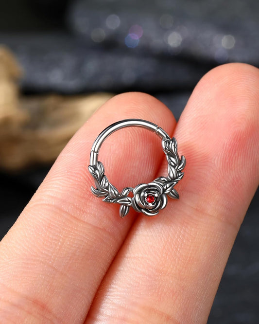 Halloween Cartilage Hoop Rose Hinged Segment Rings Gothic Septum Rings 16G Daith Piercing Jewelry Helix Tragus Piercing Jewelry for Women Men