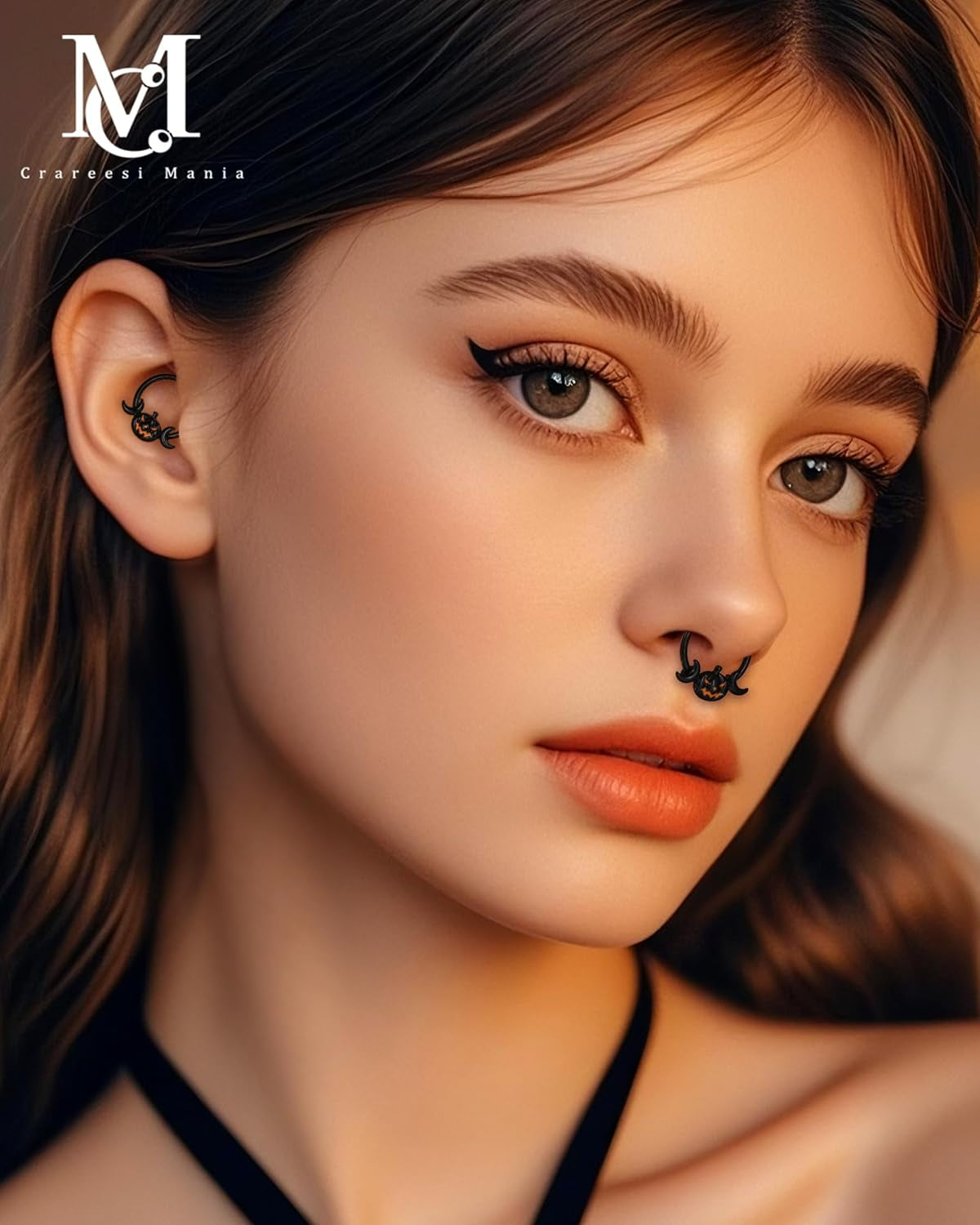 Pumpkin Septum Ring Halloween Segment Nose Ring Hoop 316L Surgical Steel Gothic Septum Piercing Jewelry Spooky Daith Earrings for Women Men