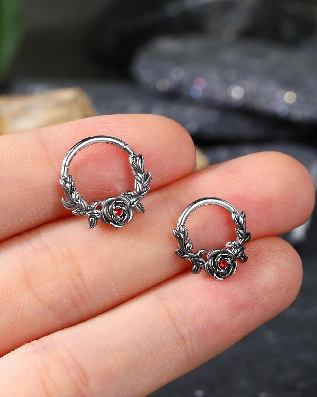 Halloween Cartilage Hoop Rose Hinged Segment Rings Gothic Septum Rings 16G Daith Piercing Jewelry Helix Tragus Piercing Jewelry for Women Men