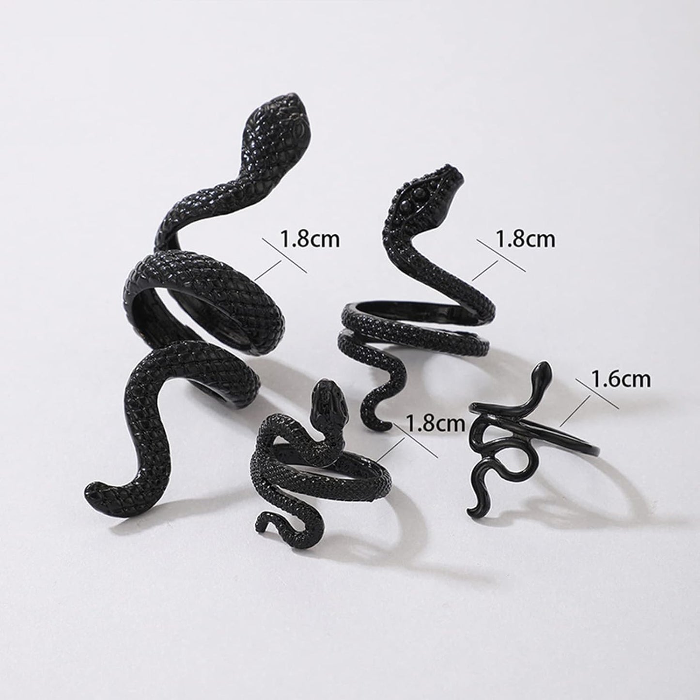 Snake Rings - Adjustable Punk Snake Jewelry Boho Stacking Rings Set - Vintage Goth Black Ring Jewelry