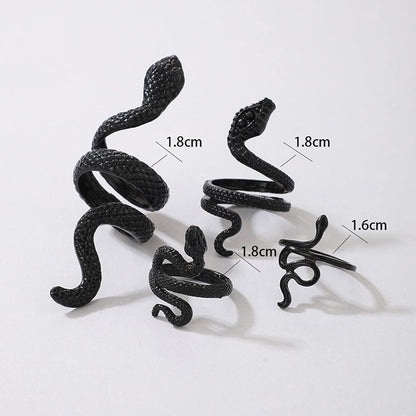 Snake Rings - Adjustable Punk Snake Jewelry Boho Stacking Rings Set - Vintage Goth Black Ring Jewelry