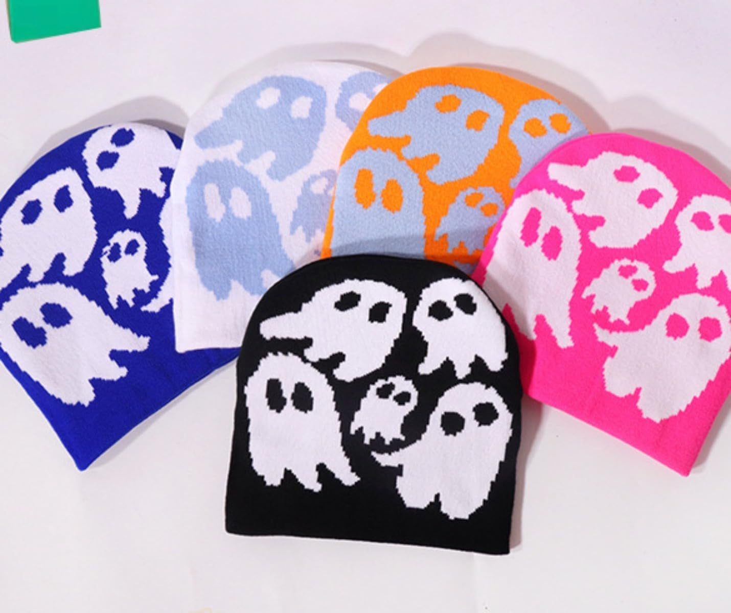 Y2K Beanie for Teenager Halloween Grunge Knitted Skull Cap Ghost Slouchy Emo Crochet Accessories Warm Winter Hat
