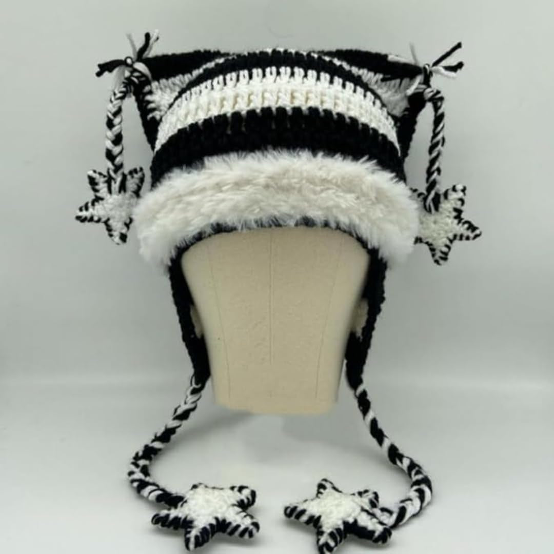 Beanies Cat Beanie Y2K Beanie Goth Knit Hat Grunge Crochet Hats for Women Y2K Accessories