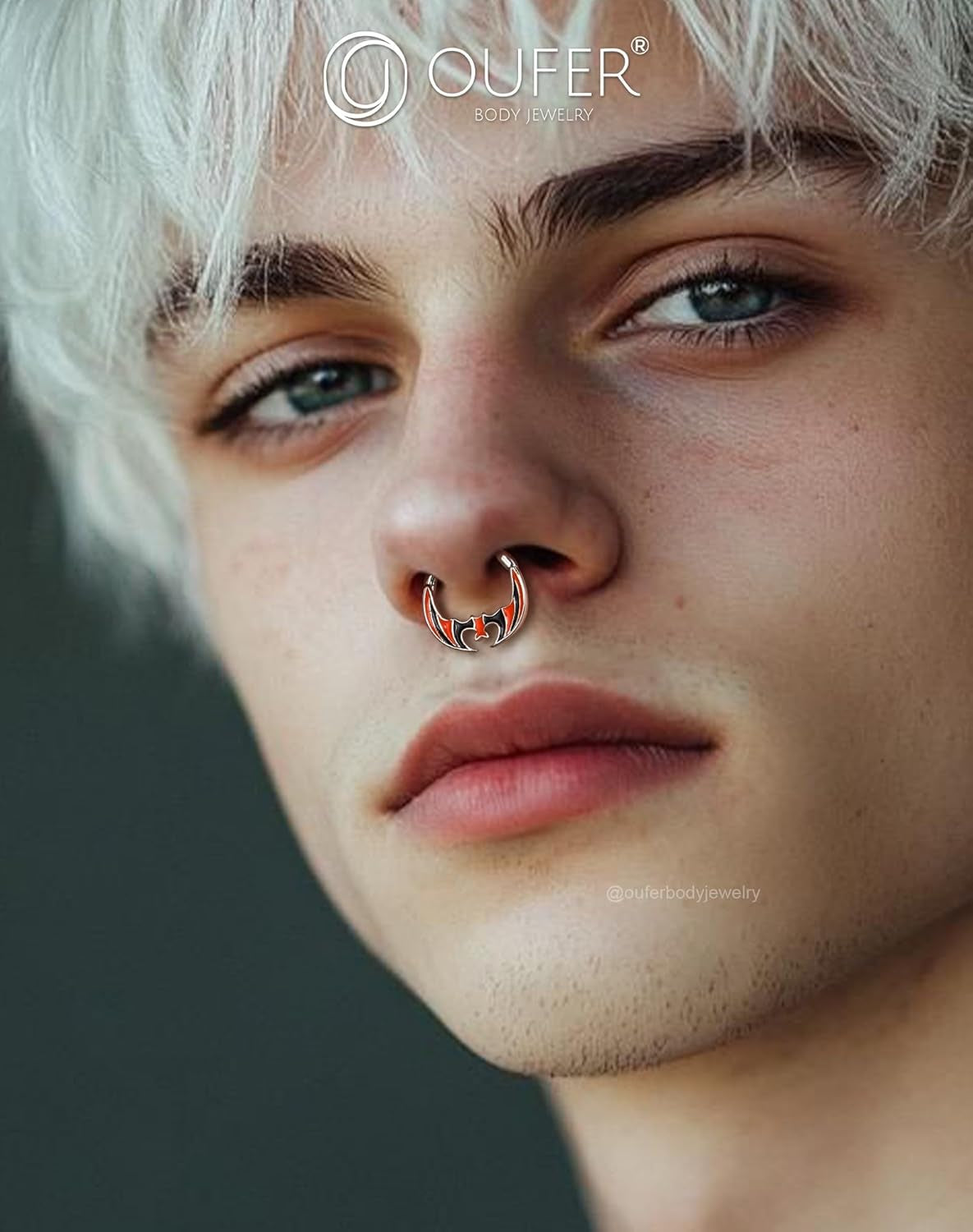 Orange Black Red Bat Segment Ring 16G 10MM – Gothic Halloween Clicker Hoop for Septum, Daith, Conch – Surgical Steel Non-Dangle Nose Jewelry