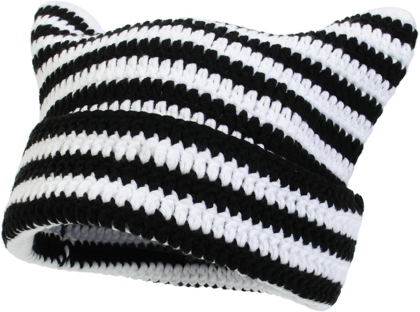 Crochet Cat Hat for Women Grunge Accessories Cat Ear Beanie Women Vintage Fox Hat Slouchy Beanies Women