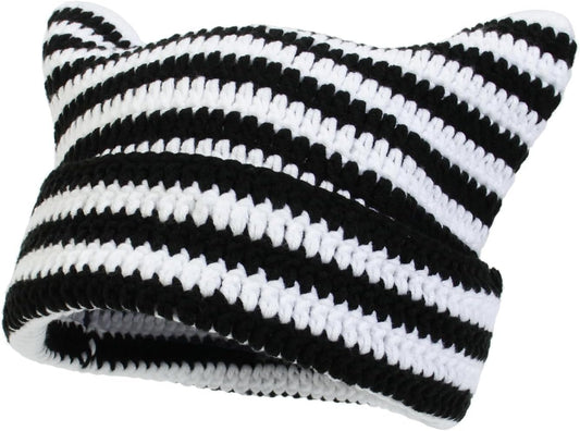 Crochet Cat Hat for Women Grunge Accessories Cat Ear Beanie Women Vintage Fox Hat Slouchy Beanies Women