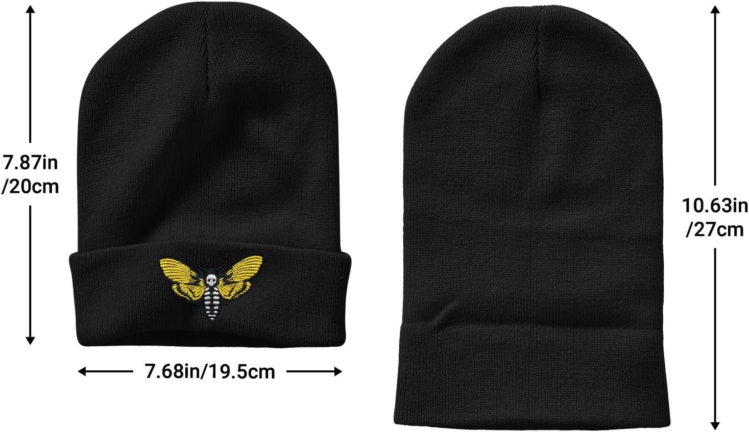 Cute Frog Skeleton Embroidered Beanie Knit Hat for Men Women, Halloween Goth Graphic Winter Black Skull Cap