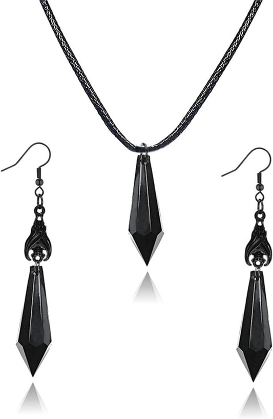 Gothic Dark Bat Necklace Earrings Set for Women Girls Retro Punk Red Black Arrows Crystal Gems Bat Earrings Witch Bat Earrings Halloween Vampire Costumes Jewelry Gifts