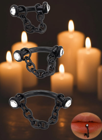 3 Pcs 316L Stainless Steel 16G Tragus Helix Rook Piercing Jewelry with Chain, Cartilage Earrings for Women, Belly Button Ring Vertical Labret Lip Piercing Jewelry