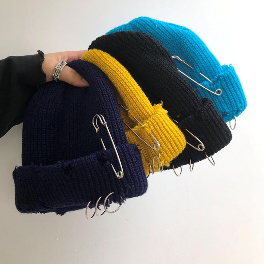 Distressed Ring Beanie Hat Unisex Fashion Hip-Hop Slouchy Knitted Skull Caps