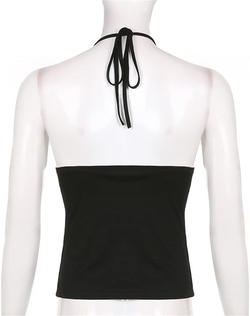 Sexy Punk Rock Halter Tank Tops for Women V Neck Goth Backless Tie Back Summer Y2K Gothic Buckle 70S Disco Tops