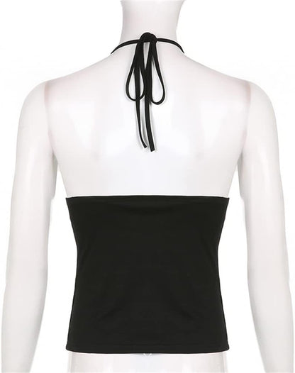 Sexy Punk Rock Halter Tank Tops for Women V Neck Goth Backless Tie Back Summer Y2K Gothic Buckle 70S Disco Tops