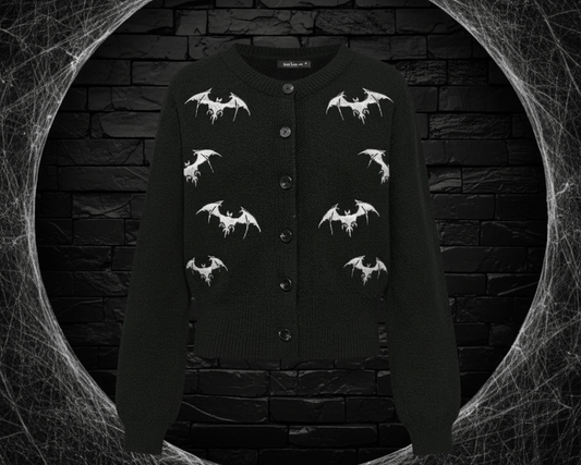 Bat Embroidery Knit Cardigan - Noctura