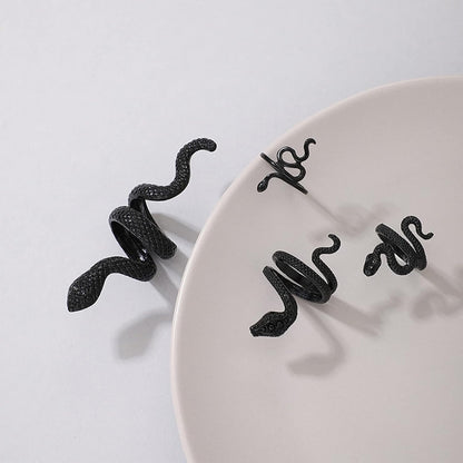 Snake Rings - Adjustable Punk Snake Jewelry Boho Stacking Rings Set - Vintage Goth Black Ring Jewelry