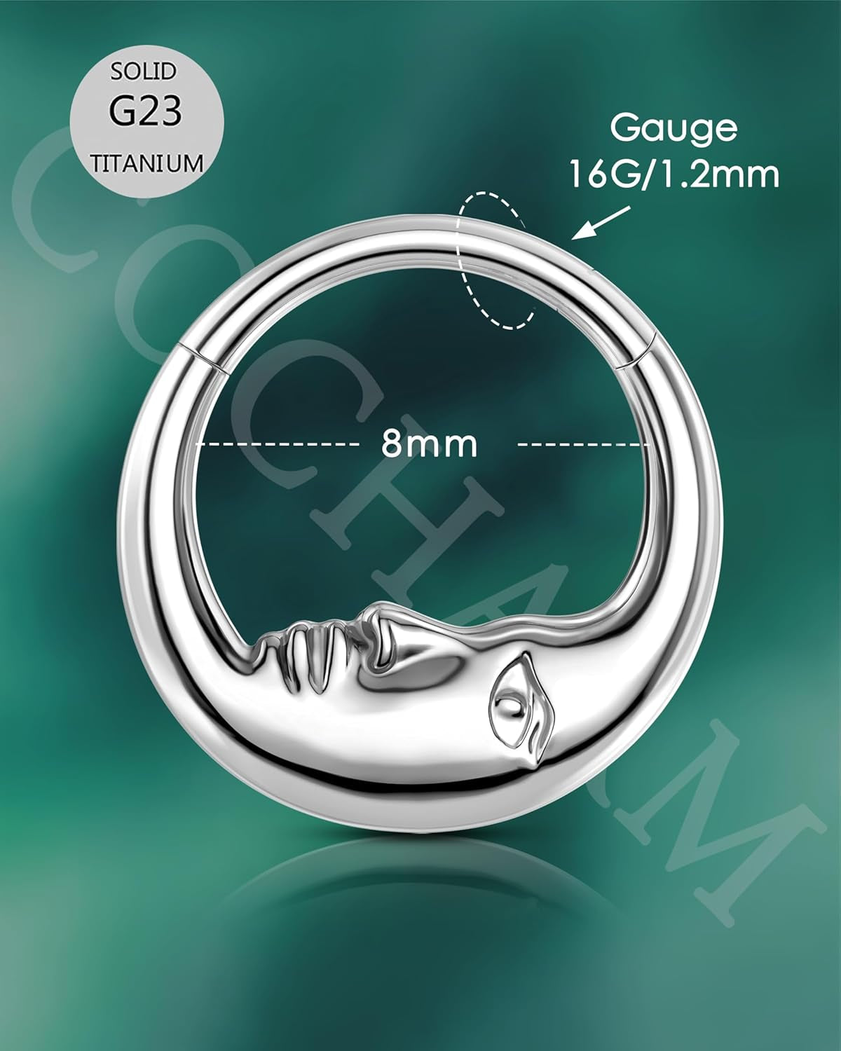 Moon Face G23 Solid Titanium Septum Ring 16G Silver Septum Jewelry Dainty Helix Daith Earrings for Women Daith Piercing Jewelry 8/10MM