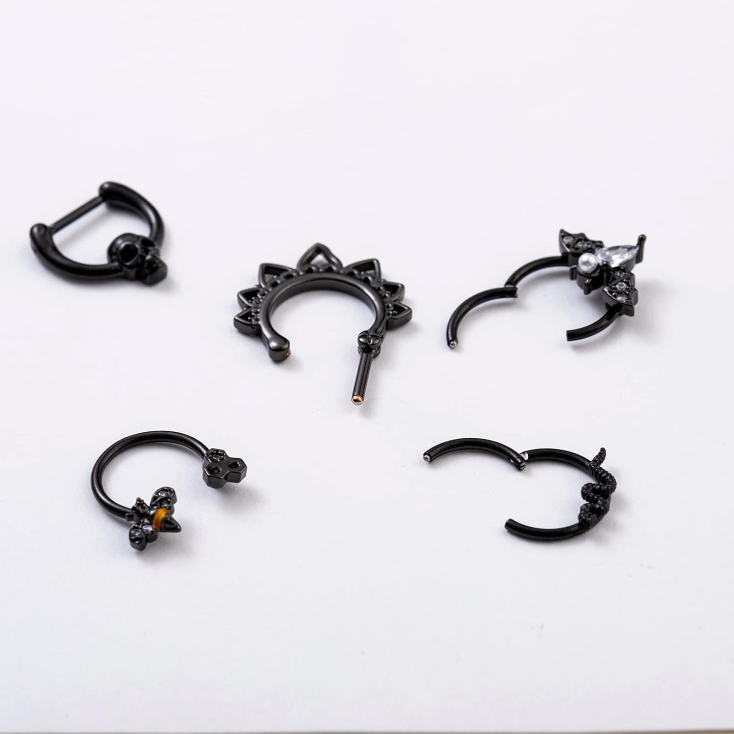 9 PCS 16G Stainless Steel Horseshoe Septum Rings for Women Cartilage Helix Tragus Earrings Daith Earrings Hoop Snake Bat Gothic Piercing Jewelry