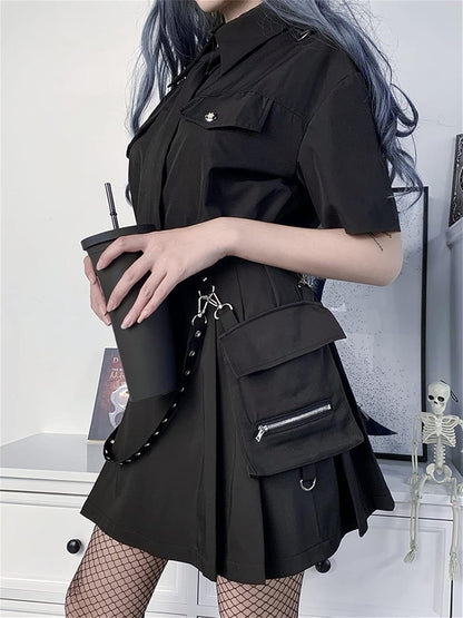 Black High Waisted Goth Skirt with Chain - Noctura - Noctura