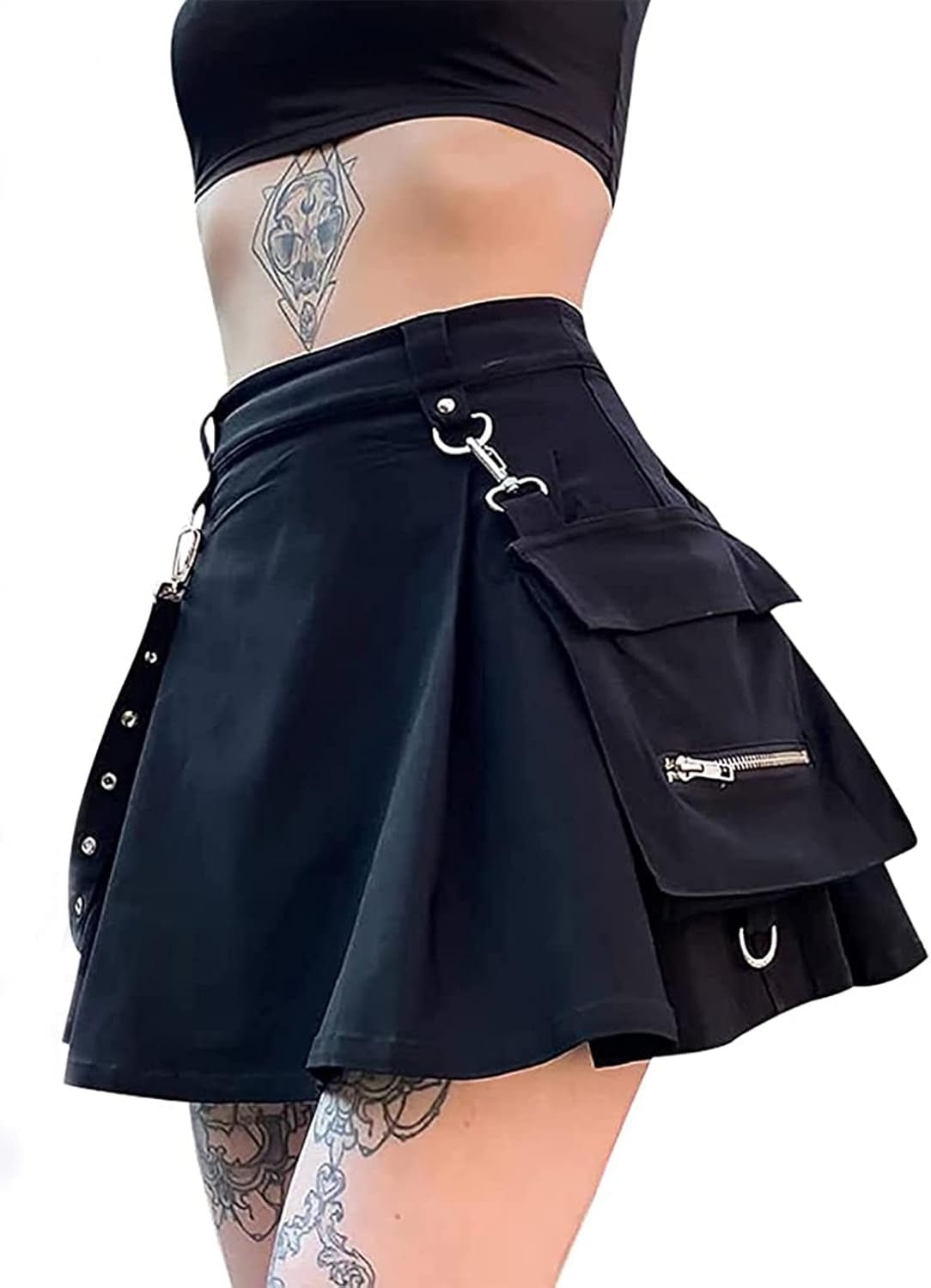 Black High Waisted Goth Skirt with Chain - Noctura - Noctura